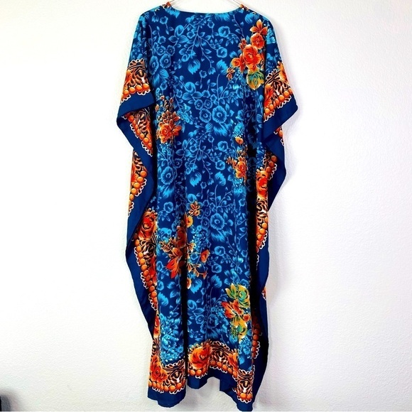 Miss Lavish London Teal Floral Kaftan Dress Size 14/16 - Picture 3 of 8